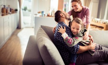 Family on couch